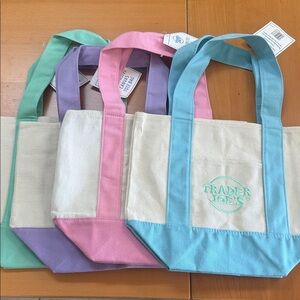 Trader Joe's Mini Pastel Canvas Tote Bag - Pink, Blue, Green, Purple